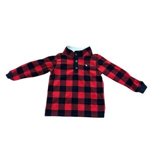 Carters 5T boys Sherpa lined flannel mock neck button up plaid pattern red black